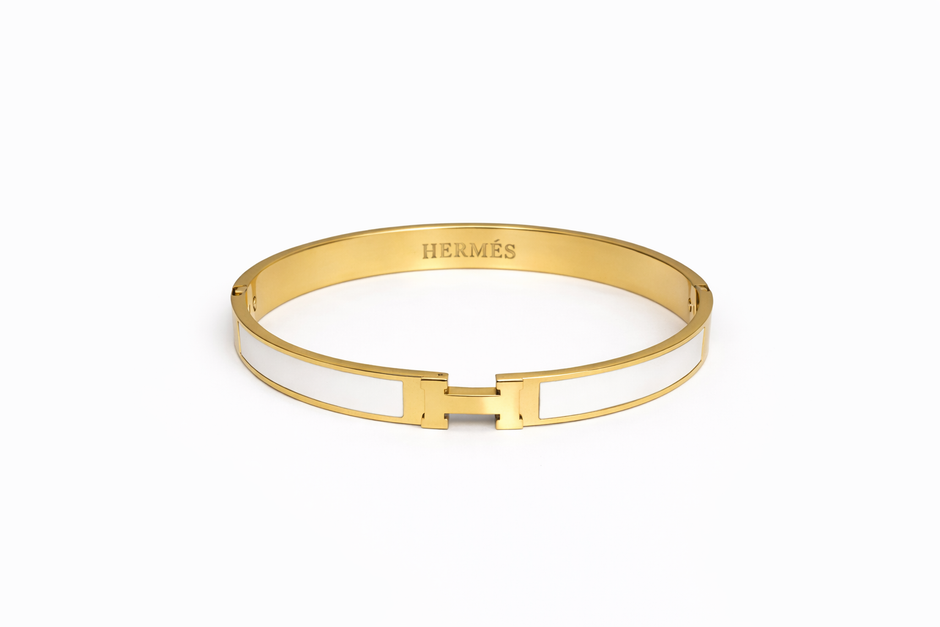 Bratara Hermes Gold White